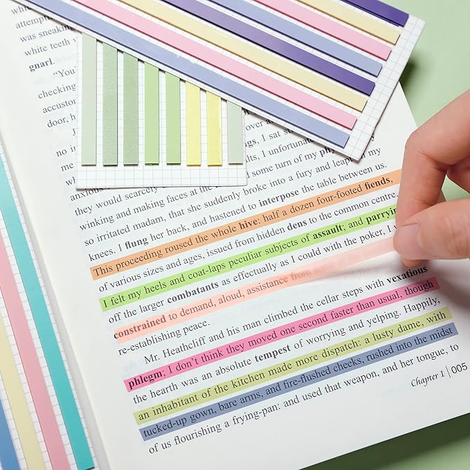 HAUTOCO 960PCS Highlighter Tape for Books, 6 Sheets Long Sticky Notes Tabs for Annotating Books, Transparent Highlighter Strips Index Flags Page Markers for Aesthetic Office School Study Supplies