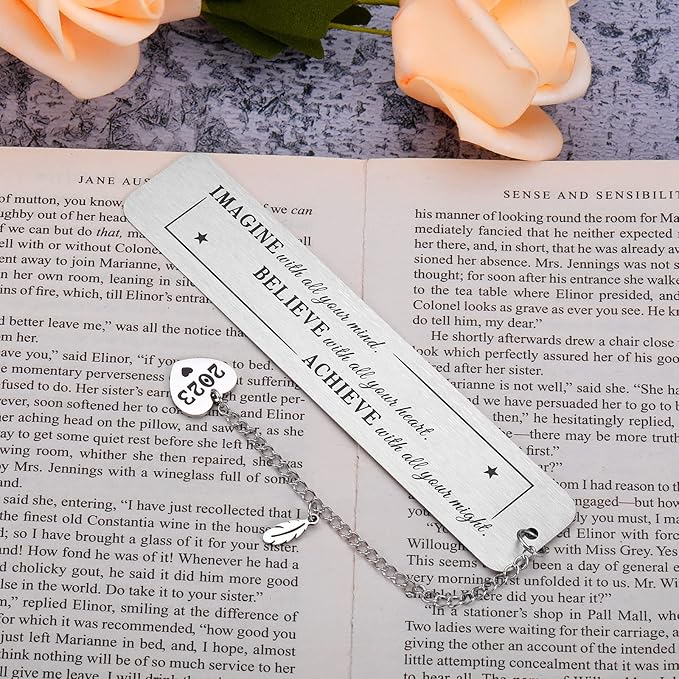 Inspirational Bookmark for Women Bookmarks with Chain 2023 for Book Lover Bookworm Graduation Birthday Gifts for Students Teens Kids Son Daughter Boys Girls Friend Retirement Going Away Bookmark Gift