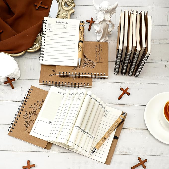 40 Pcs Bible Verse Spiral Notebook with Bamboo Christian Ballpoint Pens Aesthetic Religious Notepads Inspirational Journals Easter Christian Gifts for Women Men Office (Special Style)