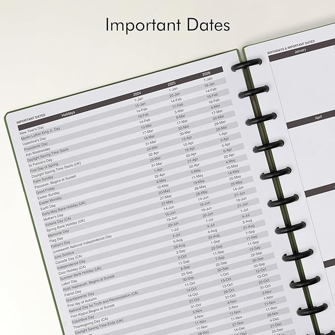 Nekmit Discbound Planner 2025, Work Breakdown Structure 12 Month Planner, 8.5"x11", Jan 2025 - Dec 2025 Daily, Weekly, Monthly Planner, Appointment Budget Book (Green)