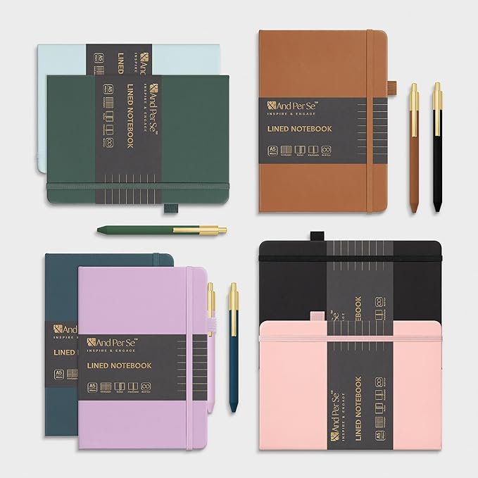 A5 Lined Leather Journal and Pen Set (3 packs), Hardcover Notebook with Pen, 160 Pages 100gsm Thick Ruled Paper for Men Women, for Work, Business, School or Home Writing, 5.7'' x 9'' (Green)