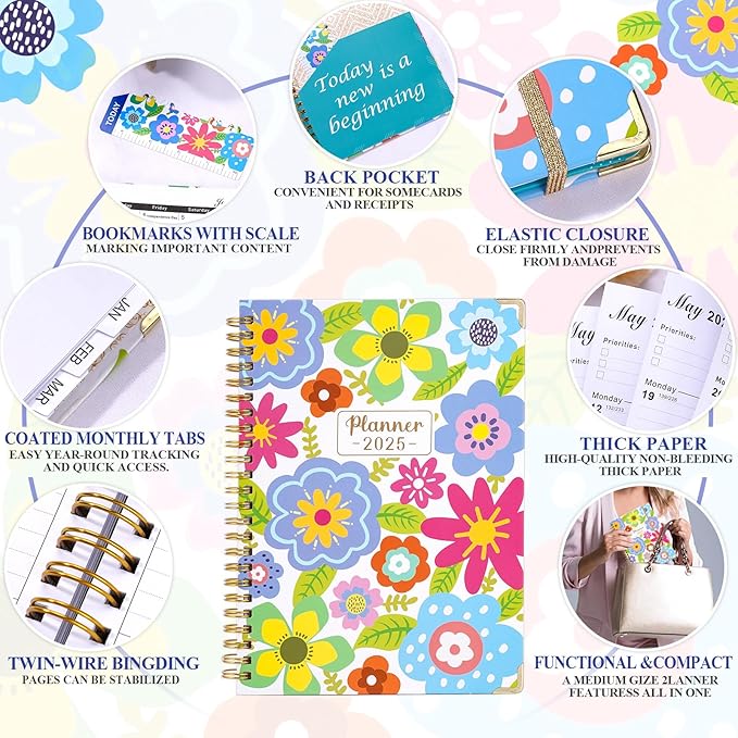 2025 Planner - 2025 Planner Weekly and Monthly, Jan.2025 - Dec.2025, Hardcover 2025 Planner Monthly with Tabs, 6.2" x 8.5", Strong Twin-Wire
