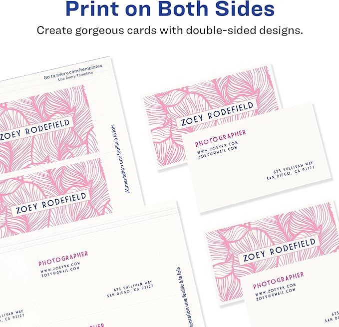 Avery Clean Edge Printable Business Cards with Sure Feed Technology, 2" x 3.5", White, 400 Blank Cards for Laser Printers (5877)