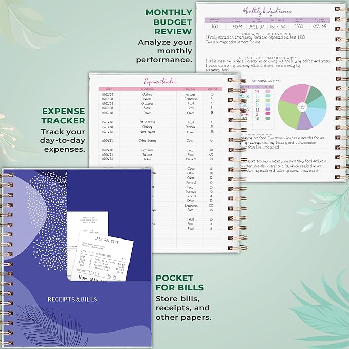 PLANBERRY Large Budget Planner & Monthly Bill Organizer with Pockets – Budgeting Book, Finance & Expense Tracker, 8.3x9.4″ (Green Pastures)