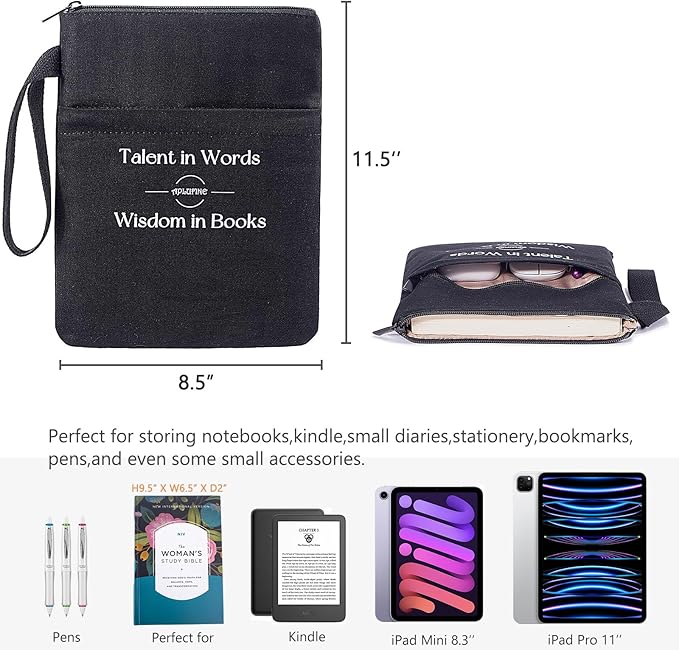 Book Sleeve for Book Lovers - Book Covers with Zipper Pockets - Canvas Book Protector for Paperbacks, Softcover - Washablle Book Pouch - Book Carrying Case - Book Carrier- Book Gift