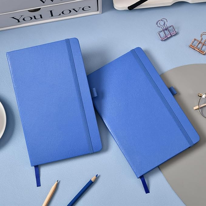 Dotted Journal/Notebook - Dot Grid Hard Cover Notebook, Premium Thick Paper with Fine Inner Pocket, Black Smooth Faux Leather, Pen Loop, 5.3'' x 8.26'' - Violet