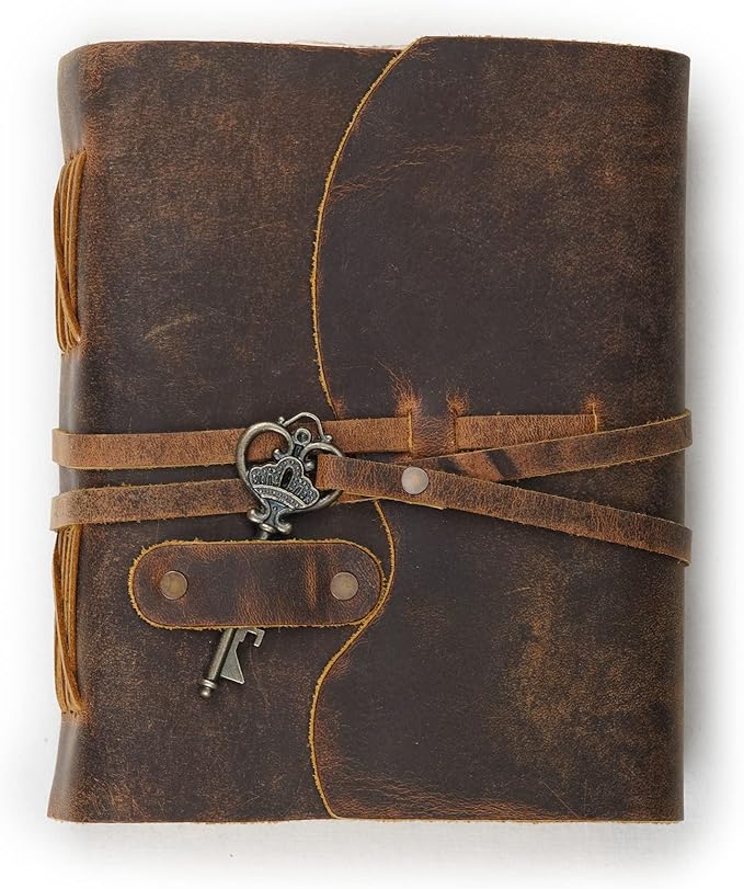 LEATHER VILLAGE Vintage Leather Journal – 200 Handmade Vintage Deckle Edge Paper – Leather bound Journal For Women Men – Vintage Key Closure - Book of Shadows - Cappuccuno Brown - 8X6 inches (A5)