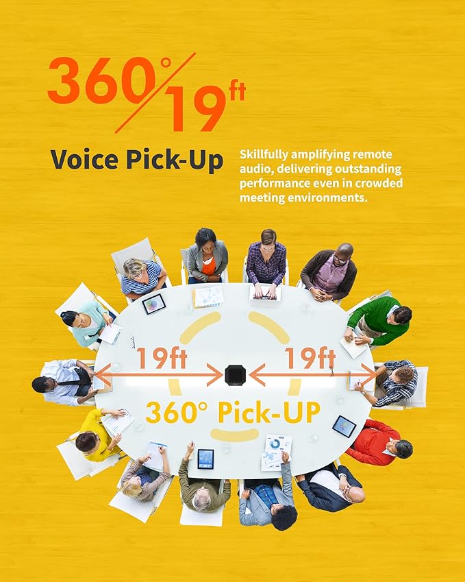 KURO CSP-102 Bluetooth AI Speakerphone Conference Speaker and Microphone with AI Noise Cancellation Long Coverage 360 Degree Voice Pickup Wireless Office Mic for Zoom Meeting Skype Teams Black