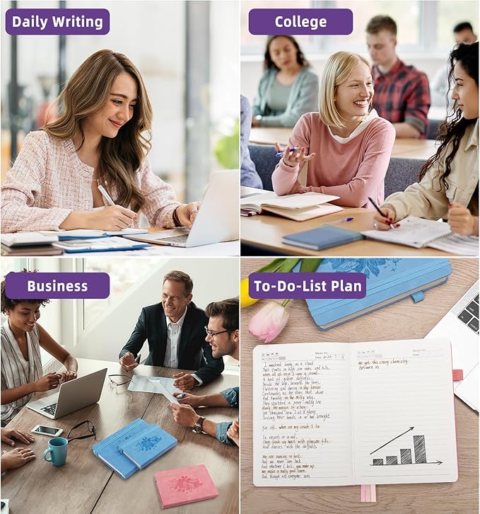 Lined Journal Notebook 365 Pages, A5 Leather Journals for Writing Women & Men, Hardcover Notebook with 100GSM Thick Paper, Daily Journal Notebook for Travel, Work, School, Note Taking, College Ruled