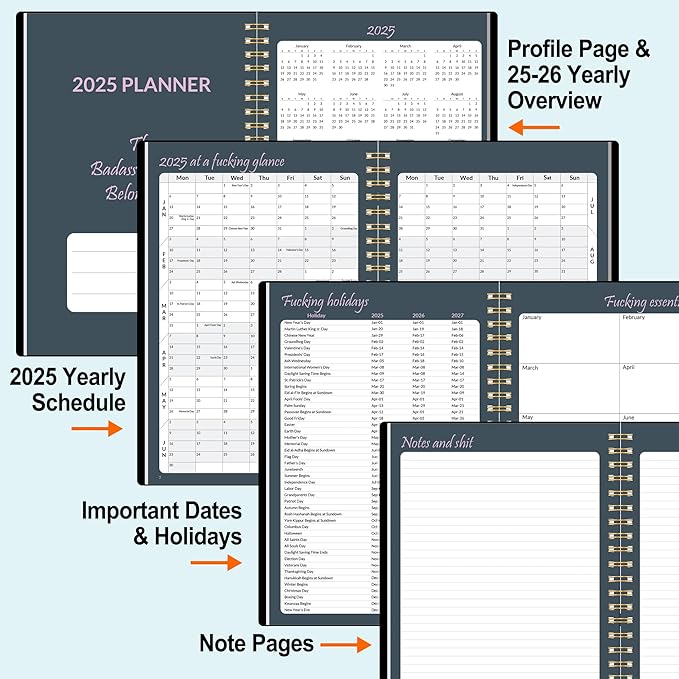 2025 Fuck It Planner for Tired-Ass Women, 6.4" x 8.3", 12 Months Funny Weekly Organizer With Sweary and Badass Affirmation, White Elephant Gifts for Adults Funny, JAN - DEC 2025, Black