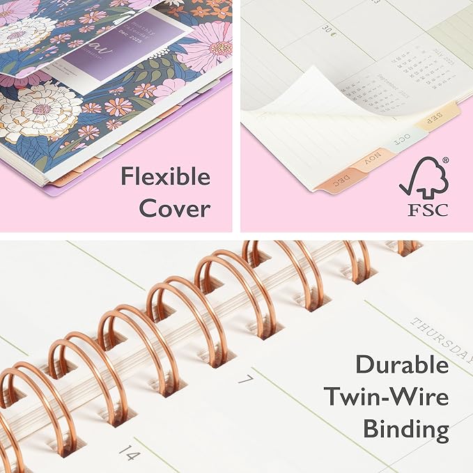 WAAV 2025 Weekly and Monthly Planner Calendar, January 2025 - December 2025, 7” x 9", Stylish Flexible Cover, Laminated Tabs, Durable Wirebound, Storage Pocket, Bailey (Bailey- 2025, 7" x 9")