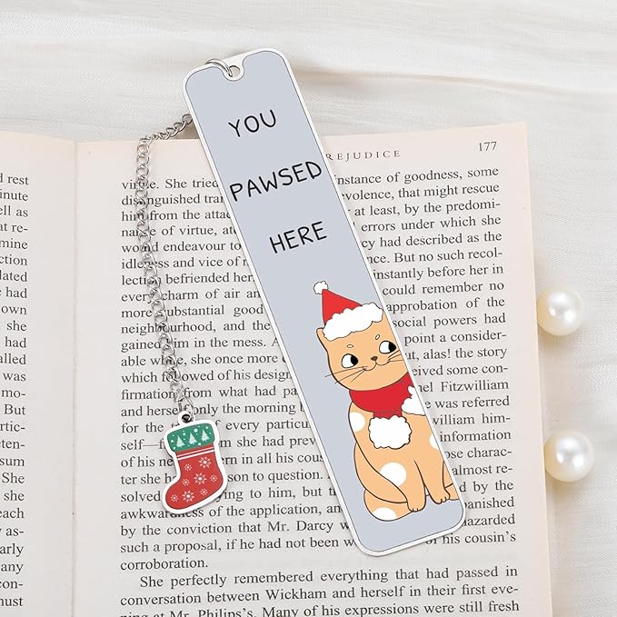 Christmas Bookmark, Stocking Stuffers for Women Men 2024, Cat Lover Gifts for Women, You Pawsed Here Cat Bookmark, Funny Bookmark for Book Lover, White Elephant Gift, Xmas Gifts, Merry Christmas Gifts