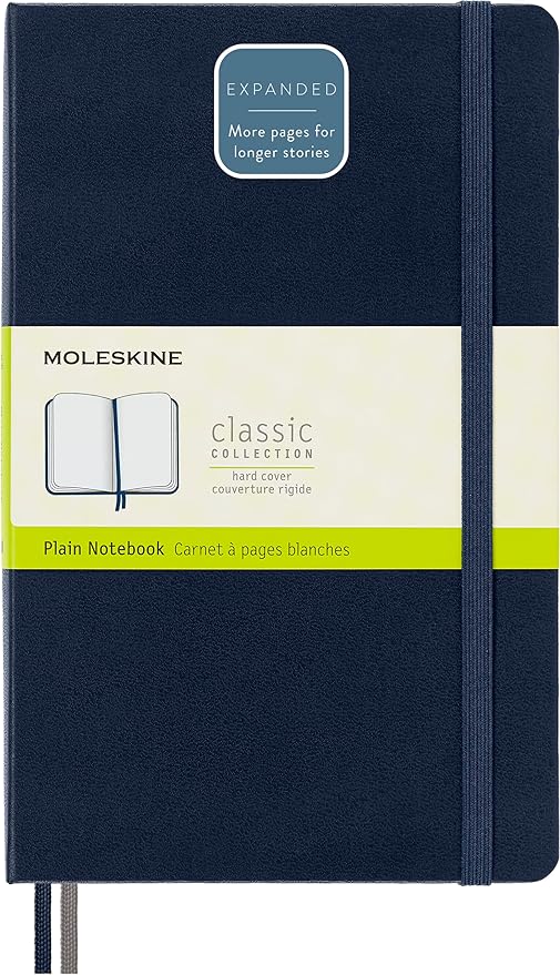 Moleskine Classic Expanded Notebook, Hard Cover, Large (5" x 8.25") Plain/Blank, Sapphire Blue, 400 Pages