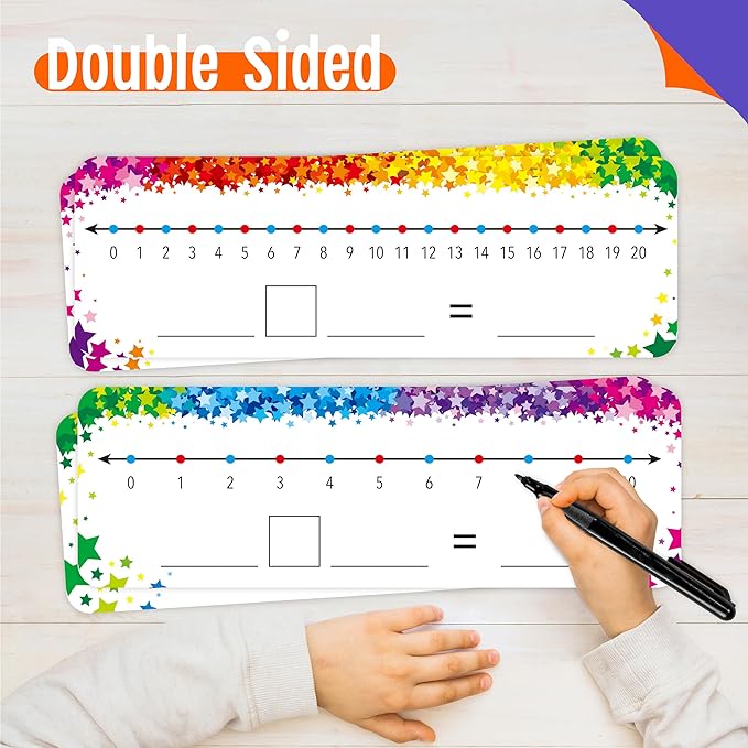 15 PCS Number Line Dry Erase Boards, Writable and Erasable Double Sided Board-0-10 on One Side & 0-20 on Other Side Math White Board for Kids, Students, Classroom and Home (12” x 4”, Colorful Stars)