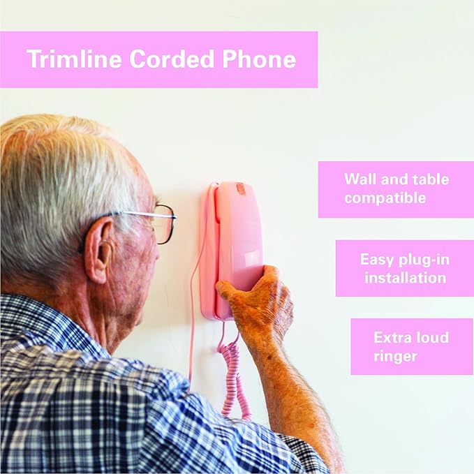 iSoHo Phones -Hearing Device-Friendly Phone – Gentle on Aching Hands, Easy-to-Press Buttons, Wall-Mountable, Custom Ringtone/Volume, Adjustable Ringer & Call Waiting with Lighted Keypad, Ladies Pink