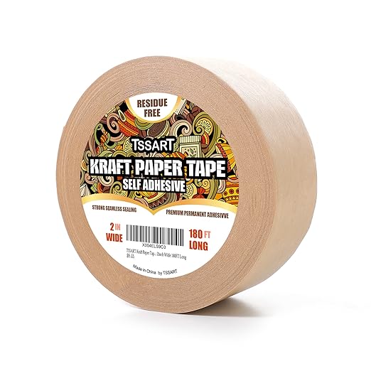 Kraft Paper Tape K49- Self Adhesive Brown Frame Backing Tape Packing Tape with Oxidation Resistance for Picture Framing, Masking, Sealing and Packaging Use - 2inch Wide 180FT Long