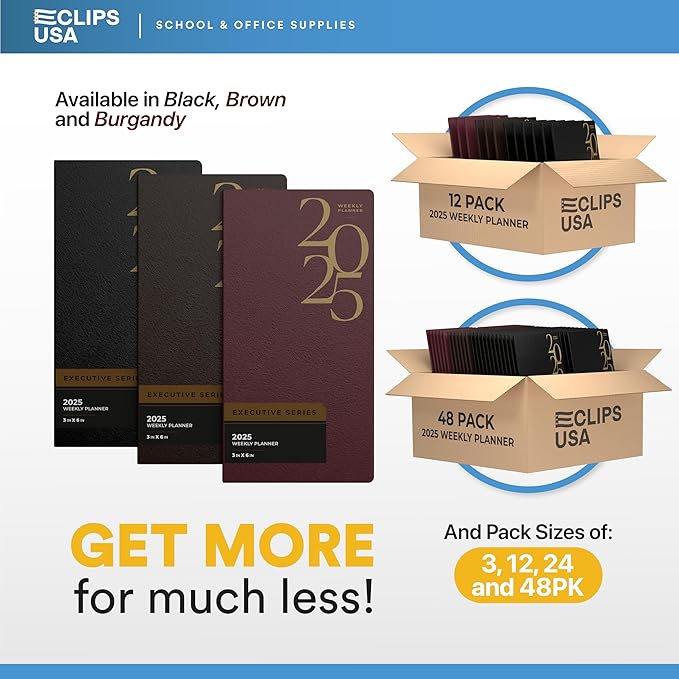 Weekly Planner 2025, Planner, 2025 Weekly Planner, 2025 Planner Weekly And Monthly, 3” x 6”, Weekly Pages, 1 Black 1 Brown 1 Burgundy, (3 Pack, 3 X 6)