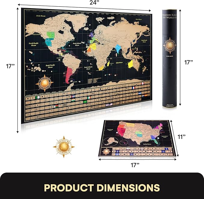 InnovativeMap Scratch Off World Map Poster and Detailed United States Map, Includes Complete Accessories Set and All Country Flags, World Maps for Wall, Fun Gifts for Travelers