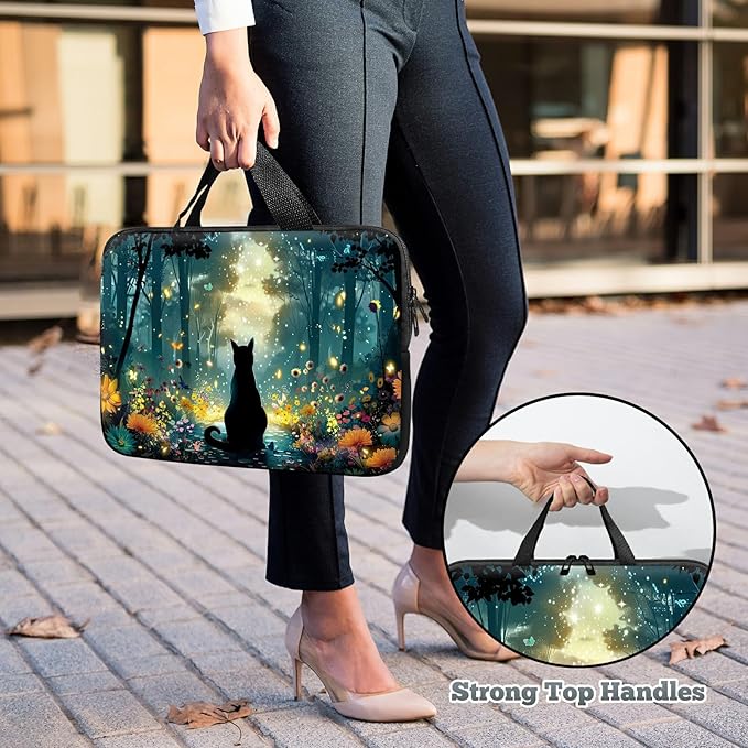 Laptop Sleeve Case Bag 15 inch, Glowworm Cat Slim Carrying Case Durable Handbag Travel Laptop Bag for 15 inch MacBook Air M3/M2/15 Pro/Surface Laptop 7/6/5/4/3/ Dell XPS 15 Plus