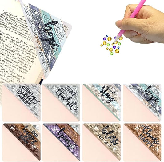 Diamond Art Painting Bookmarks,8Pcs DIY Cute Diamond Art Kits for Adults, Corner Bookmarks Small Crafts Kit for Women Book Lovers (Bible)