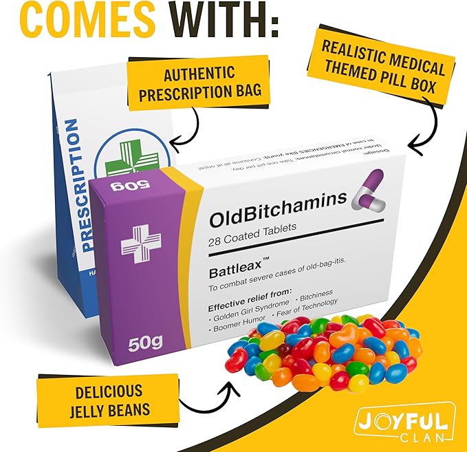 Joke Prank Pill Box with Jelly Beans Candy - Unique Funny Female Gag Gift Ideas for Women, 30th, 40th, 50th, 60th Birthday Gifts for Her, Sister, Mom, Wife, Girlfriend, Grandma, Coworker