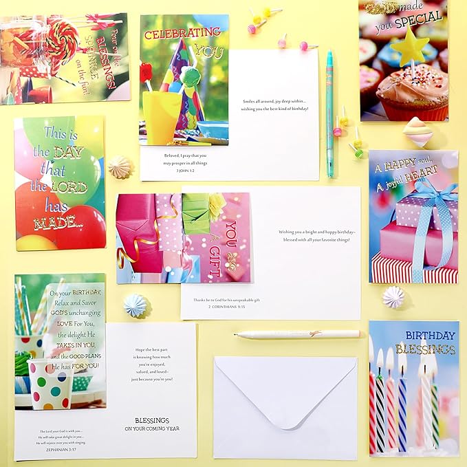 Zhanmai 80 Pack 4 x 6 Inch Religious Christian Birthday Cards Bulk with Scripture Assorted Bible Verse Designs Christian Blessings Birthday Cards with Envelopes (Glitter Style)