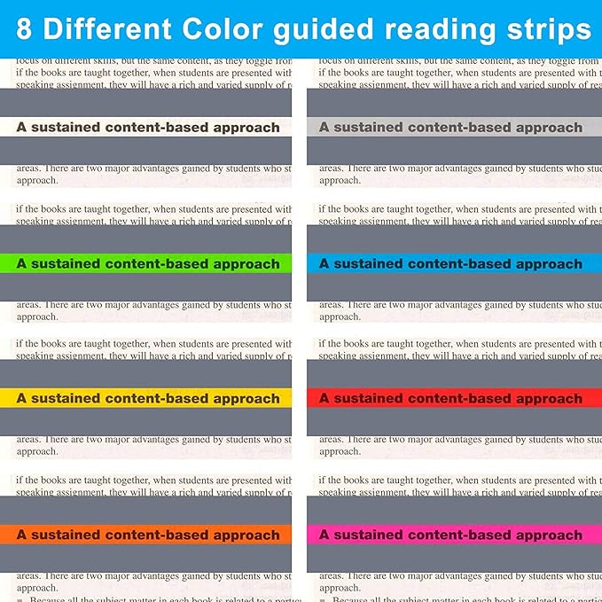 16Pcs Guided Reading Highlight Strips, Reading Ruler Reading Tracking Highlight Strips Colored Overlays Bookmark Assorted Colors Helps with Dyslexia（2 Sizes，8 Colors）
