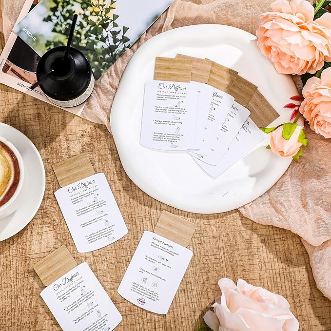 200 Pcs Hanging Car Diffuser Instruction Cards for Car Oil Diffuser Bottles，2 x 3.54 Inch (White and Pink,Novel Style)