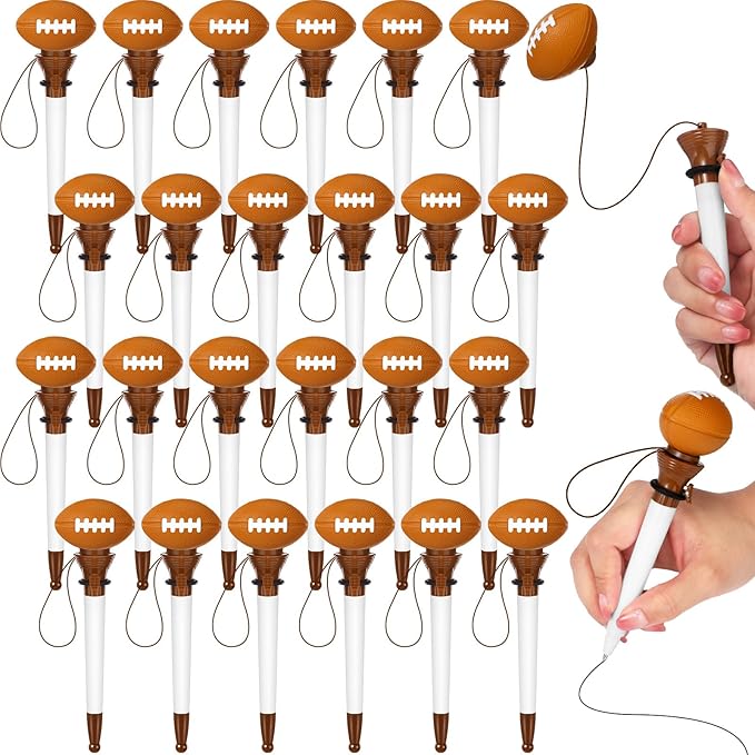 Lincia 24 Pcs Sport Funny Pen Hoop Ballpoint Novelty Bulk Plastic Sports Soccer Basketball Baseball Football Tennis Golf Themed Pen for Birthday Party School Award Party Favor Supplies(Football)