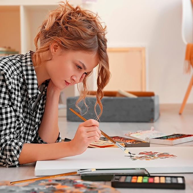 10pcs White Hog Hair Artist Paint Brush Set by DUGATO Perfect for Acrylic Oil Gouache Watercolor, Painting Brushes Kit for Kids, Adults Fabulous for Canvas & Fabric