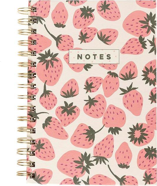 Graphique Hardbound Spiral Journal, 160 Ruled Pages Hard Cover Notebook, Diary, Lists, Record Month and Date, Premium Paper, Pink Strawberries, 6” x 8”
