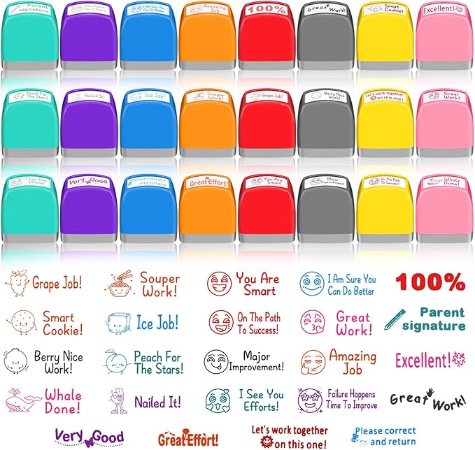Yinder 24 Pcs Teacher Stamps for Classroom Self Inking Classroom Stamps Bulk for Teachers Elementary Colorful Motivational Encouraging Gifts(Classic)