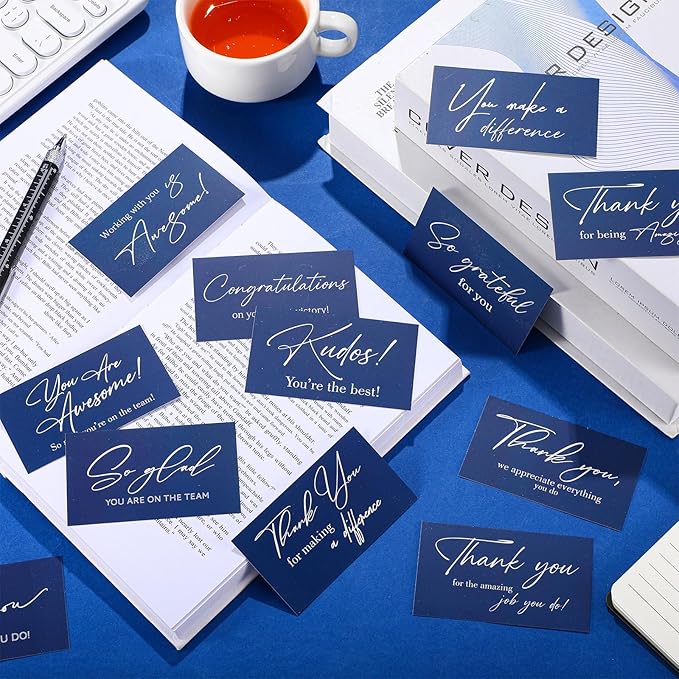 Yeaqee 240 Pcs Employee Appreciation Kudos Cards Funny Blank Back Motivational Card Encouragement Thank You Note Recognition Card for Teacher College Affirmation Gift(Navy Blue)