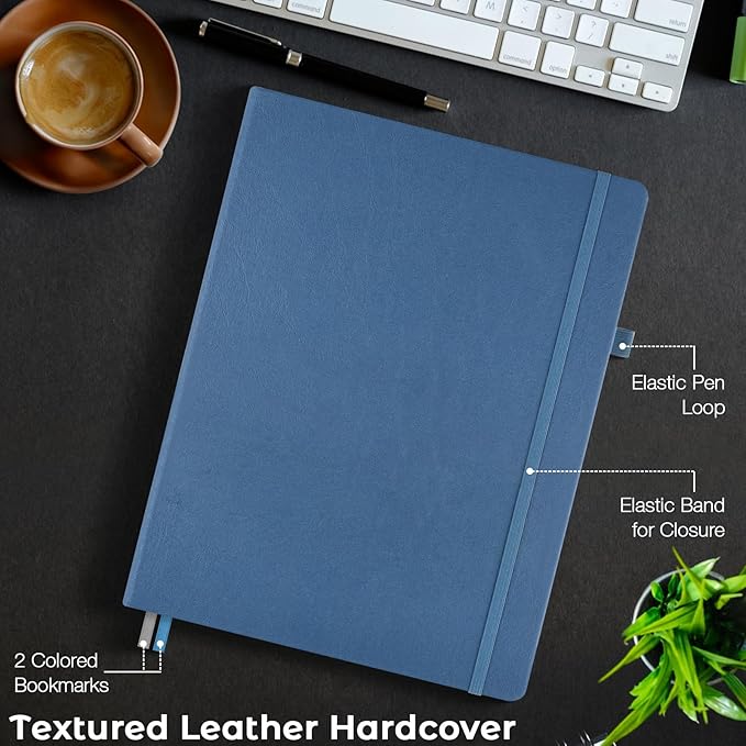 Blank Notebook, Hardcover Sketch Book, 8.5 x 5.5 Large Blank Journal, No Bleed Thick Paper Sketchbook for Drawing, Unlined Notebook Journal for Women Men School, A5 Leather Sketchbook, Lay Flat, Navy
