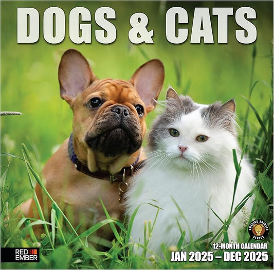 RED EMBER Dogs & Cats 2025 Wall Calendar 12 Month | 12" x 24" Open | Thick & Sturdy Paper | Giftable | Calendar 2025