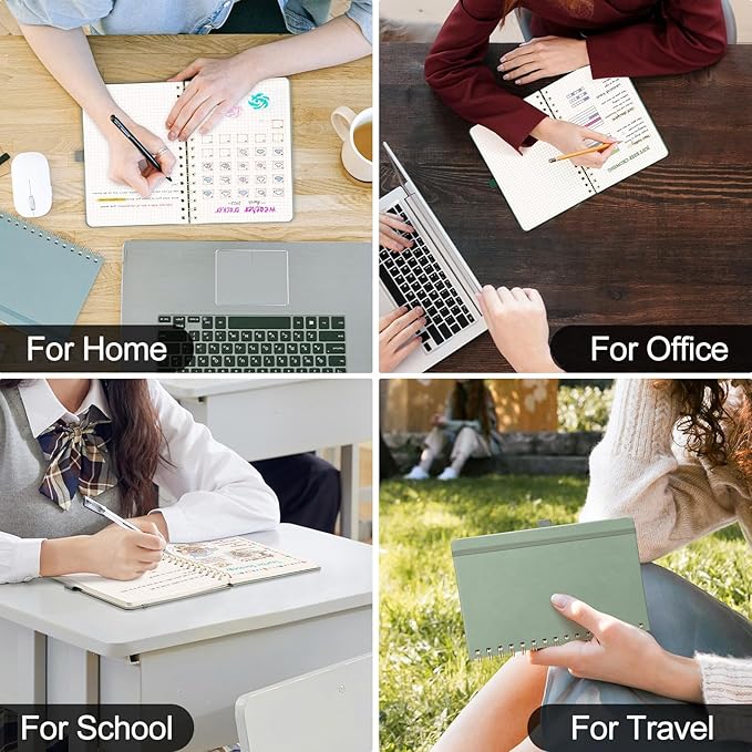 AHGXG Graph Paper Notebook - Spiral Notebook 8.5" x 11", A4 Large Hardcover Leather Journal Grid Notebook, 100 gsm Thick Graph Paper,Journals for School Writing Graphing Engineering Math, Sage Green