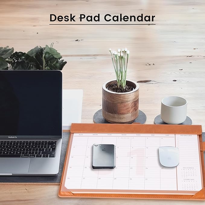 Desk Calendar 2025-2026,24 Month Wall Calendar from Jan 2025-Dec 2026, Large Desk Calendar 17" x 12" with To-Do Lists, Leather Desk Pad Calendar with PVC Cover for Home School and Office,Brown