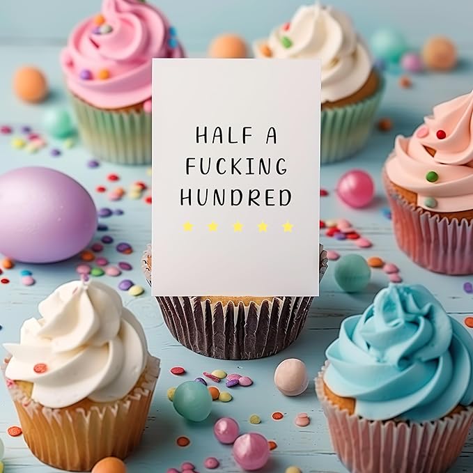 Half a Hundred Birthday Card - Funny 50th Birthday Gifts for Women Men - 50 Year Old Party Supplies Decorations for Him Her - Sarcastic Rude Fiftieth Milestone Bday Present for Mom Dad Husband Wife