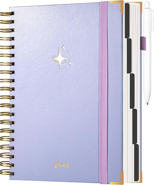 Yoment Leather Spiral Notebooks for Work 5 Subject Notebook College Ruled with Dividers 360 Pages B5 Hardcover Lined Journals for Women Men Writing B5 Size, Purple
