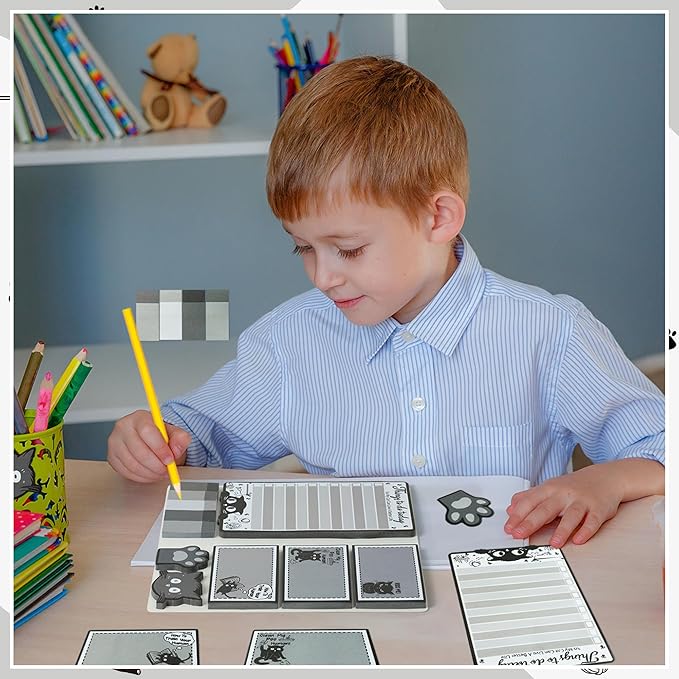 B1ykin Sticky Notes Set - Cartoon Theme Cute Self-Stick Notes Pad Teacher Appreciation Gifts， Self-Adhesive Writing Memo Pages Sticky to Do Notepad for Kids Employee School Office (Funny Black Cat)