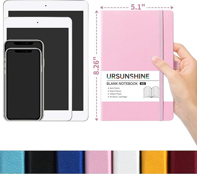 Blank Journal/Notebook - Classic Notebook/Journal with Ribbon Divider, Hardcover with Thick Paper, 5.3'' x 8.26'', Banded + Pen Holder +Inner Pocket - Pink