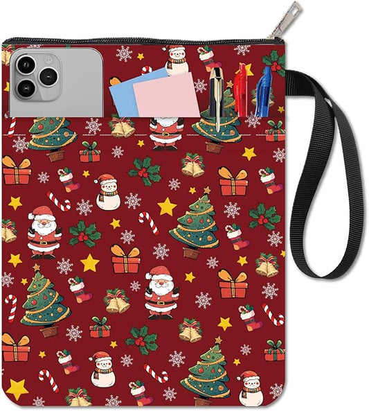 CRASPIRE Christmas Tree Book Sleeve Santa Book Protector Xmas Book Covers for Paperbacks Washable Fabric Cloth Book Cover with Zipper and Extra Sleeve Pocket for Book Lovers Classmate Gifts