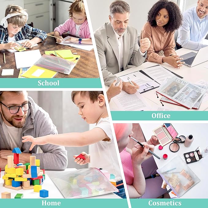 18pcs Mesh Zipper Pouch Board Games Storage Bags, 9 Colors Puzzle Bags, A3 17x12 Inches Large Reusable Zipper Bags for Organizing, Plastic Mesh Bags, Travel, School Office Organization