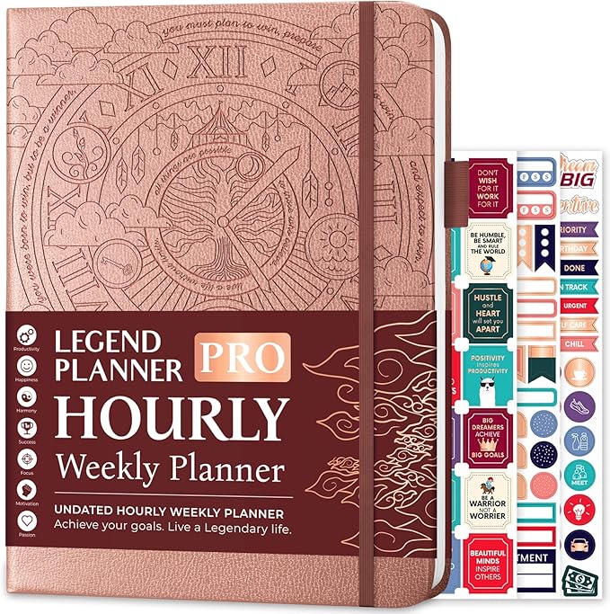 Legend Planner PRO Hourly Schedule - Weekly & Daily Organizer with Time Slots. Appointment Book Journal for Work & Personal, A4 (Rose Gold)