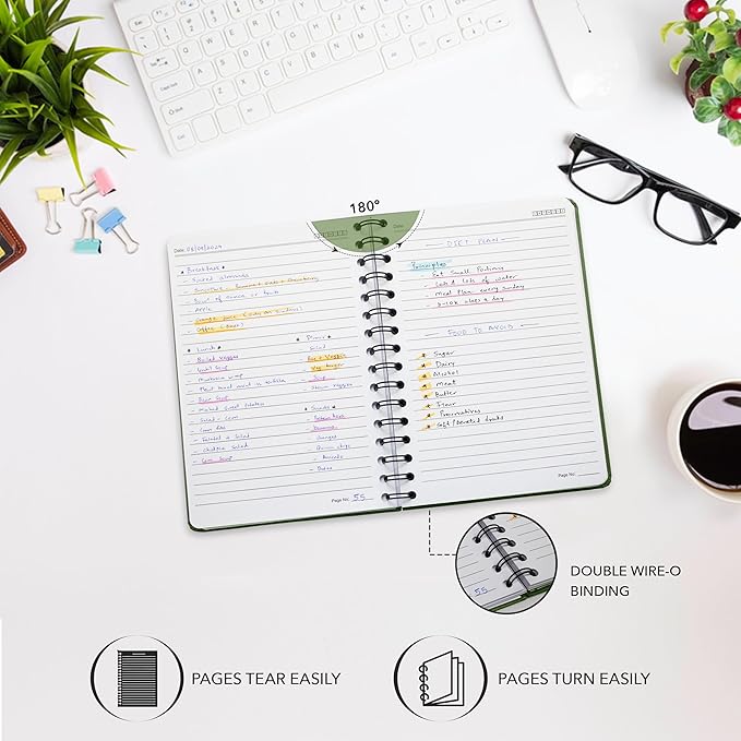 Lined Spiral Notebook Journal For Women & Men - A5(5.8" x 8.3") 170 Pages, Hardcover Journals for Writing & Note Taking, College Ruled Notebook for Work - Green