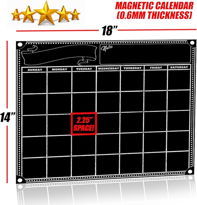 Fanse Monthly Magnetic Calendar for Refrigerator and Marker Set 18" x 14", Magnetic Fridge Calendar, Monthly Planner Blackboard Organizer Agenda Memo for Home, Grocery, Kitchen, Classroom, Dorm Room