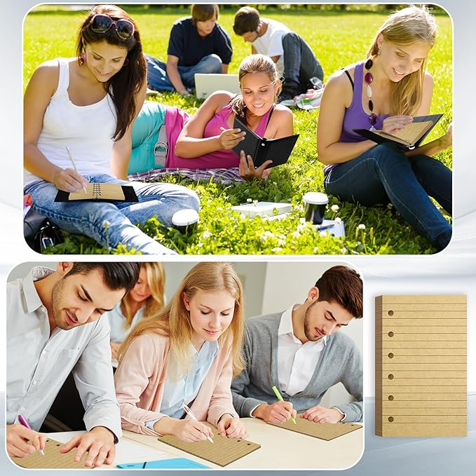 Ireer 200 Sheets Blank Lined Paper Refill for 3 x 5 Binders 6 Ring Memo Refill Paper Mini Ruled Filler Paper Books Planner Inserts Blank Lined Paper for Binder (Kraft)