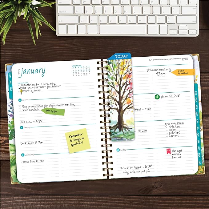 HARDCOVER 2025 Planner, 8.5"x11": 14 Months (November 2024 - December 2025), Daily Weekly Monthly Planner, Yearly Agenda, Bookmark, Pocket Folder and Sticky Note Set (Tree Seasons)
