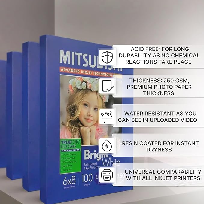 Premium Resin Coated 4X6 Photo Paper for Vibrant Photo Prints - Waterproof, Thick, Heavy, Fade Resistant, Instant Dry, Long Lasting 4R Photo Papers for Stunning Results (Gloss, 4X6)