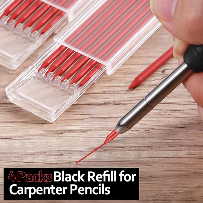 Hiboom 24 Pieces 2.8mm HB Refill for Carpenter Pencil, Study Long Lasting Pencil for Mechanical Pencil Woodworking Construction(Red)